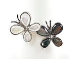 Cute Double Butterfly With White & Black Pearl Silver Ring