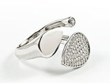 Unique Tri Floral Design Pear Shape Pave Setting Shiny Metallic Style Open Silver Ring