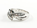 Elegant Dainty Baguette & Micro Setting Knot Design Shape Silver Ring