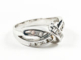 Elegant Dainty Baguette & Micro Setting Knot Design Shape Silver Ring
