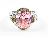 Elegant Center Oval Shape Pink CZ With Unique Twist Band & Setting Silver Ring