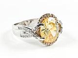 Elegant Center Oval Shape Yellow CZ With Unique Twist Band & Setting Silver Ring