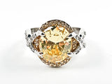 Elegant Center Oval Shape Yellow CZ With Unique Twist Band & Setting Silver Ring