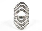 Beautiful Long Open Multi Level Layer Design CZ Silver Tone Silver Ring