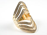 Beautiful Long Open Multi Level Layer Design CZ Gold Tone Silver Ring