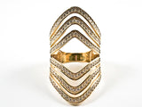 Beautiful Long Open Multi Level Layer Design CZ Gold Tone Silver Ring