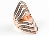 Beautiful Long Open Multi Level Layer Design CZ Pink Gold Tone Silver Ring