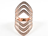 Beautiful Long Open Multi Level Layer Design CZ Pink Gold Tone Silver Ring