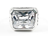 Beautiful Rectangle Shape Single Detailed Cut CZ Shiny Metallic Finish Silver Ring