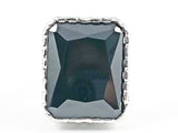 Nice Large Rectangle Shape Single Black Detailed Cut CZ Thick Style Silver Ring.
