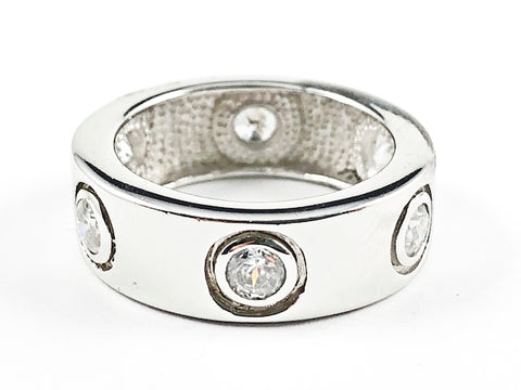 Simple Classic Round Bezel CZ Eternity Silver Band Ring
