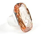 Elegant Large Rounded Rectangle Shape Detailed Cut Center Single Topaz CZ Silver Ring