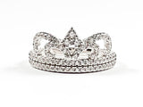 Elegant Crown Shape & Design CZ Silver Ring