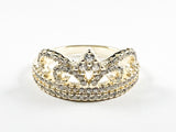 Elegant Crown Shape & Design Gold Tone CZ Silver Ring