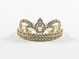 Elegant Crown Shape & Design Gold Tone CZ Silver Ring