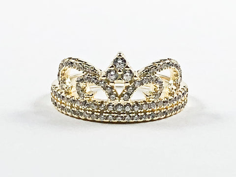 Elegant Crown Shape & Design Gold Tone CZ Silver Ring