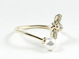 Cute Dainty Bee & Pearl Duo Wrap Style Gold Tone Silver Ring