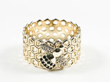 Elegant Bee Charm With Honey Comb Textured Band Style Gold Tone Silver Ring