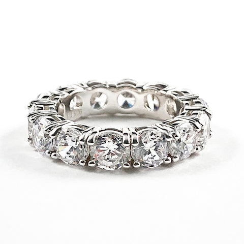 Elegant Round Cut CZ Eternity Silver Ring