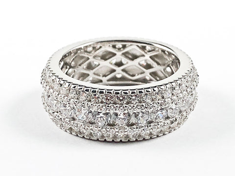 Elegant Fine Multi Row CZ Eternity Silver Ring