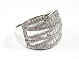 Beautiful Fine Multi Row Baguette CZ Crossover Style Design Silver Ring