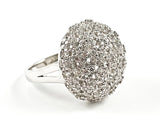 Elegant Micro Setting CZ Half Round Ball Shape Form Silver Ring