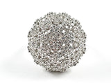 Elegant Micro Setting CZ Half Round Ball Shape Form Silver Ring