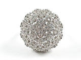 Elegant Micro Setting CZ Half Round Ball Shape Form Silver Ring