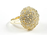 Elegant Micro Setting CZ Half Round Ball Shape Form Gold Tone Silver Ring