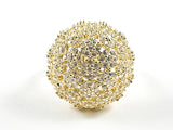 Elegant Micro Setting CZ Half Round Ball Shape Form Gold Tone Silver Ring