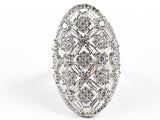 Elegant Long Multi  Baguette CZ Detailed Pattern Silver Ring