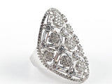 Elegant Long Multi  Baguette CZ Detailed Pattern Silver Ring