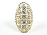 Elegant Long Multi  Baguette CZ Detailed Pattern Gold Tone Silver Ring