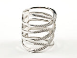 Elegant Multi Level X Crossover CZ Design Thick Silver Ring
