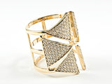 Elegant Multi Triangle Open Pattern Micro CZ Setting Gold Tone Silver Ring