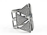 Elegant Multi Triangle Open Pattern Micro CZ Setting Black Rhodium Tone Silver Ring