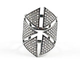 Elegant Multi Triangle Open Pattern Micro CZ Setting Black Rhodium Tone Silver Ring