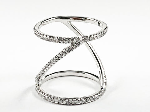 Elegant Open Twist Style Thin CZ Design Silver Ring