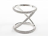 Elegant Open Twist Style Thin CZ Design Silver Ring