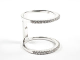Elegant Minimal Style Open Thin Top & Bottom CZ Design Silver Ring