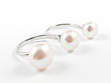 Unique Center Pearl Double Two Finger Silver Ring