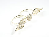 Unique Center Heart With Wings Pave Style CZ Gold Tone Two Finger Silver Ring