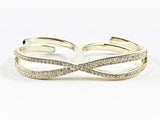 Elegant Cross Over Style Design CZ Two Finger Style Gold Tone Silver Ring