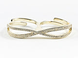 Elegant Cross Over Style Design CZ Two Finger Style Gold Tone Silver Ring
