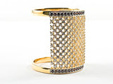 Elegant Curved Rectangle Shape Cage Like CZ Design Top & Bottom Band Gold Tone Silver Ring
