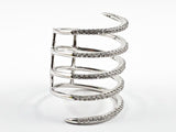 Elegant Open Swirl Design CZ Long Silver Ring