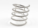 Elegant Open Swirl Design CZ Long Silver Ring