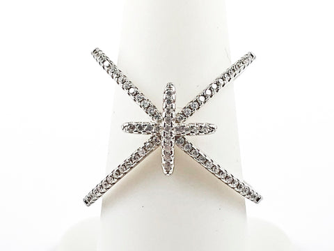 Beautiful X Shape & Form Open Style Center Cross Design Silver Ring