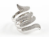 Elegant Snake Style Swirl Design Style Pave CZ Silver Ring