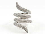 Elegant Snake Style Swirl Design Style Pave CZ Silver Ring